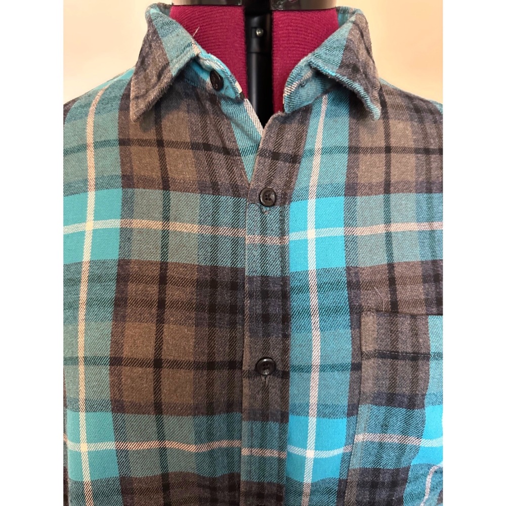 Ocean Current Mens XXL Plaid Flannel Button Down Shirt Blue Grey Long Sleeve